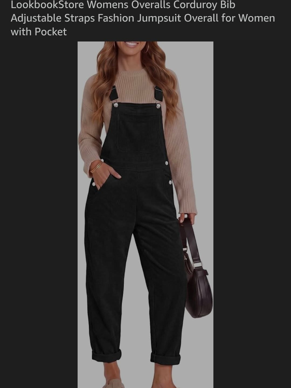 Corduroy Bib Overalls for Women - Black